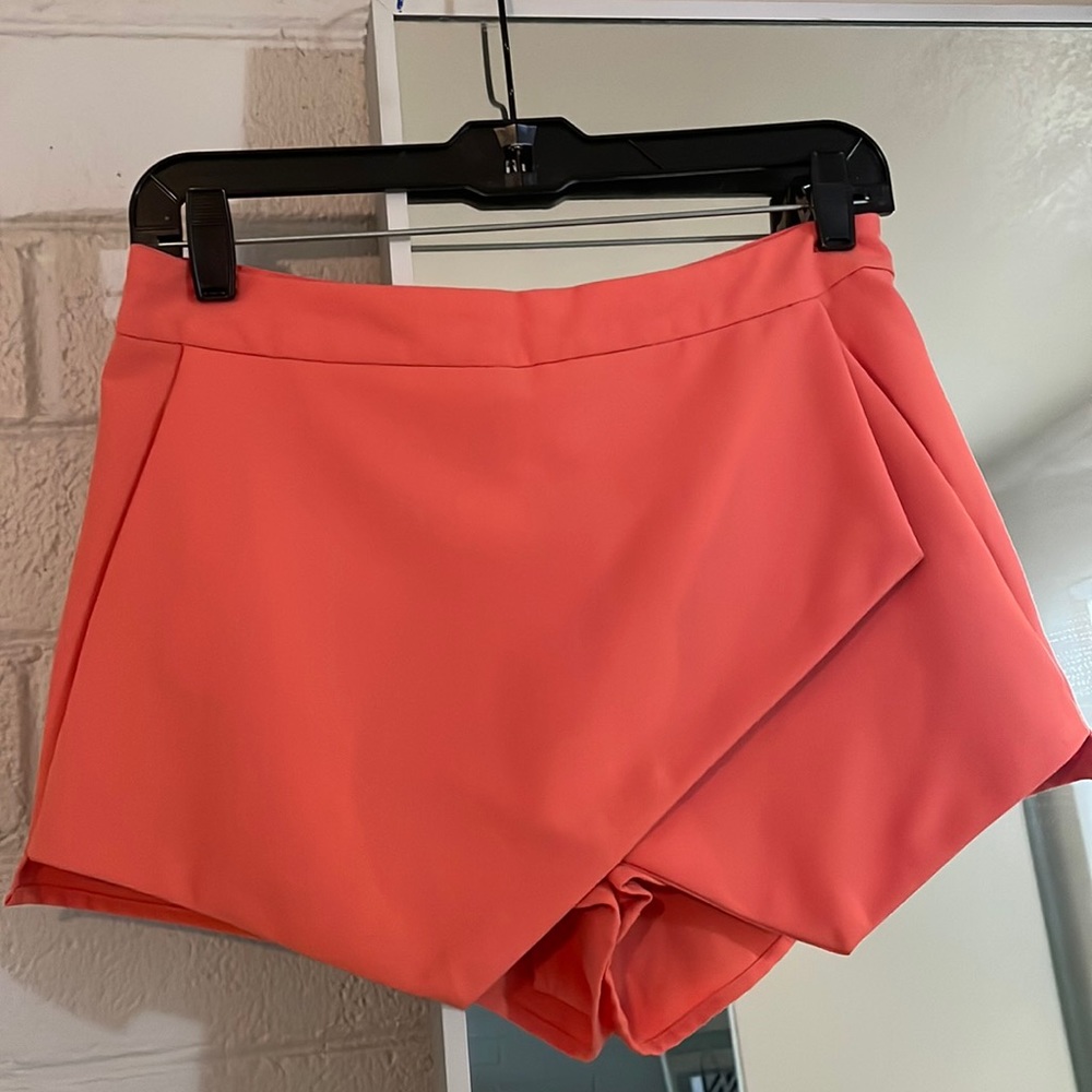 Asymmetrical Envelope Salmon Coral Mini Skort